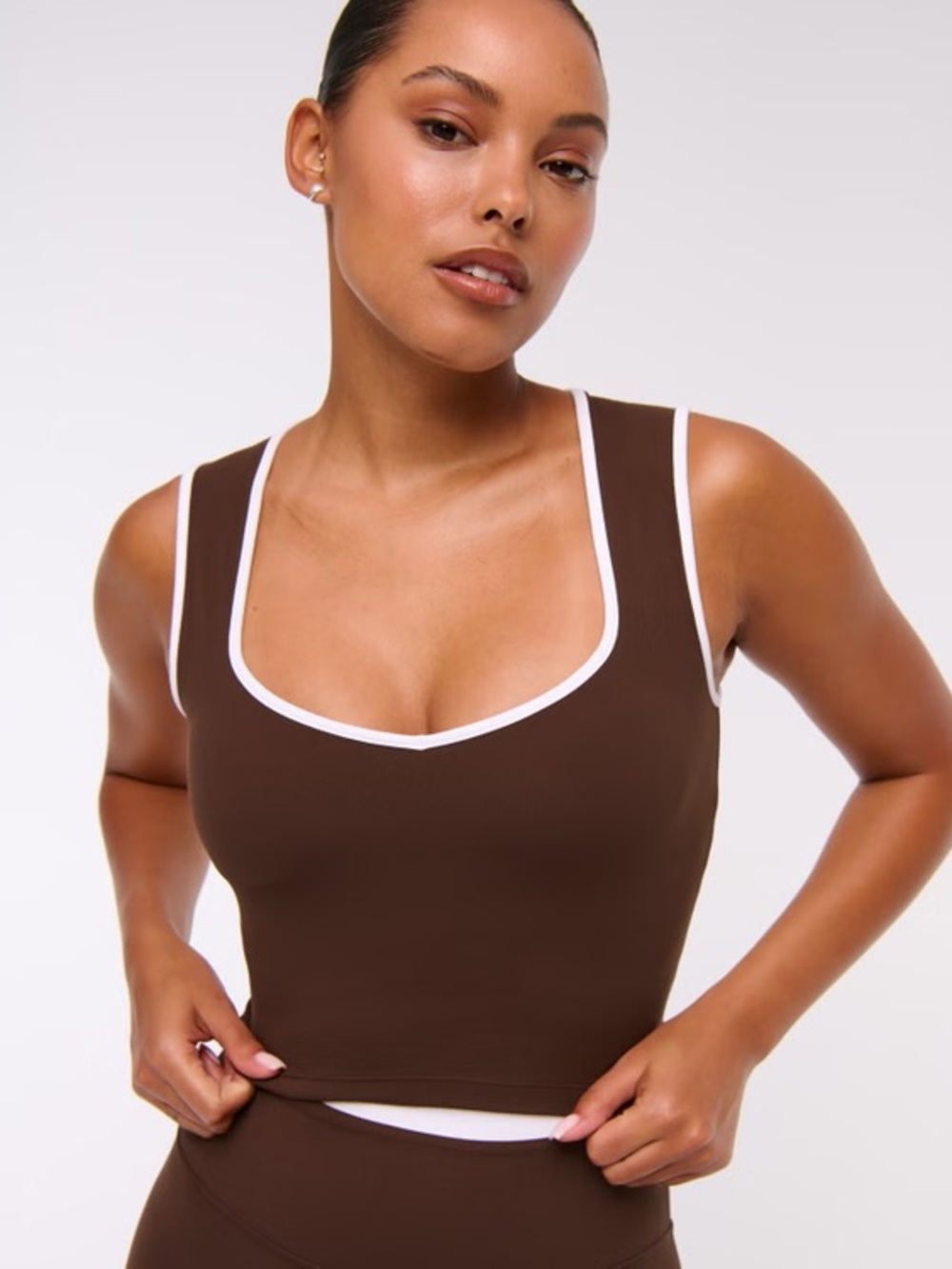 Abercrombie & Fitch YPB StudioFLEX Portrait Tank Top V-Neck Athletic Brown Large